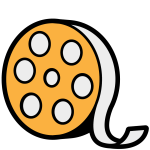 An illustration of a film reel with film unspooling.